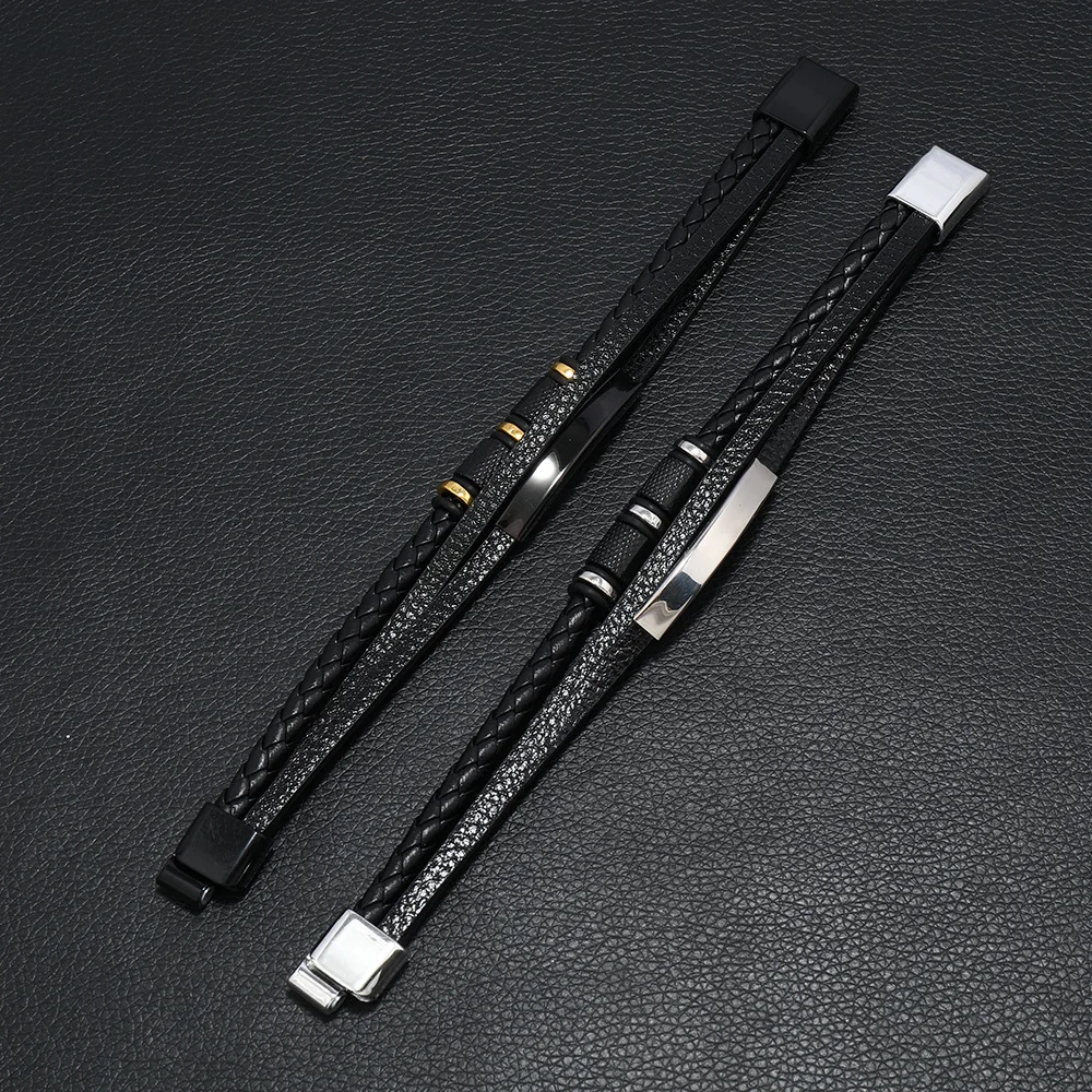 Trendy Leather Bracelets Men Steel Multilayer Braided Rope Bracelets For Male Bracelets Jewelry Pulsera Hombre