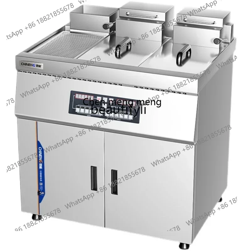 

Z189 A06 Vertical Electric Fryer Commercial Hamburg Fried Chicken Chop Automatic Lifting Double Cylinder Double Sieve Pot Fryer