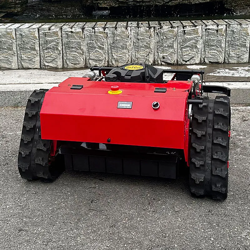 

Настраиваемая гусеничная роботизированная газонокосилка, газонокосилка с дистанционным управлением и нулевым вращением и резиновыми дорожками.