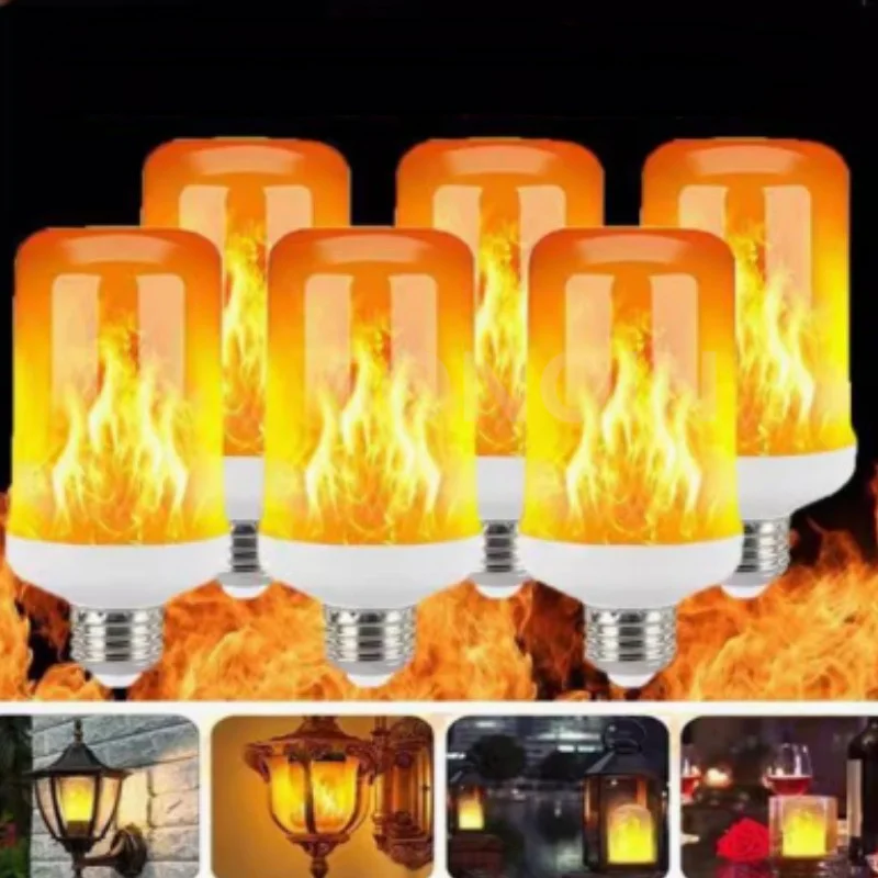 1PCS LED Flame Bulb E14 E12 B22 E27 Fire Lamp LED Candle Bulb 4 Modes Party LED Light Dynamic Flame Effect 85v-265v Home Light