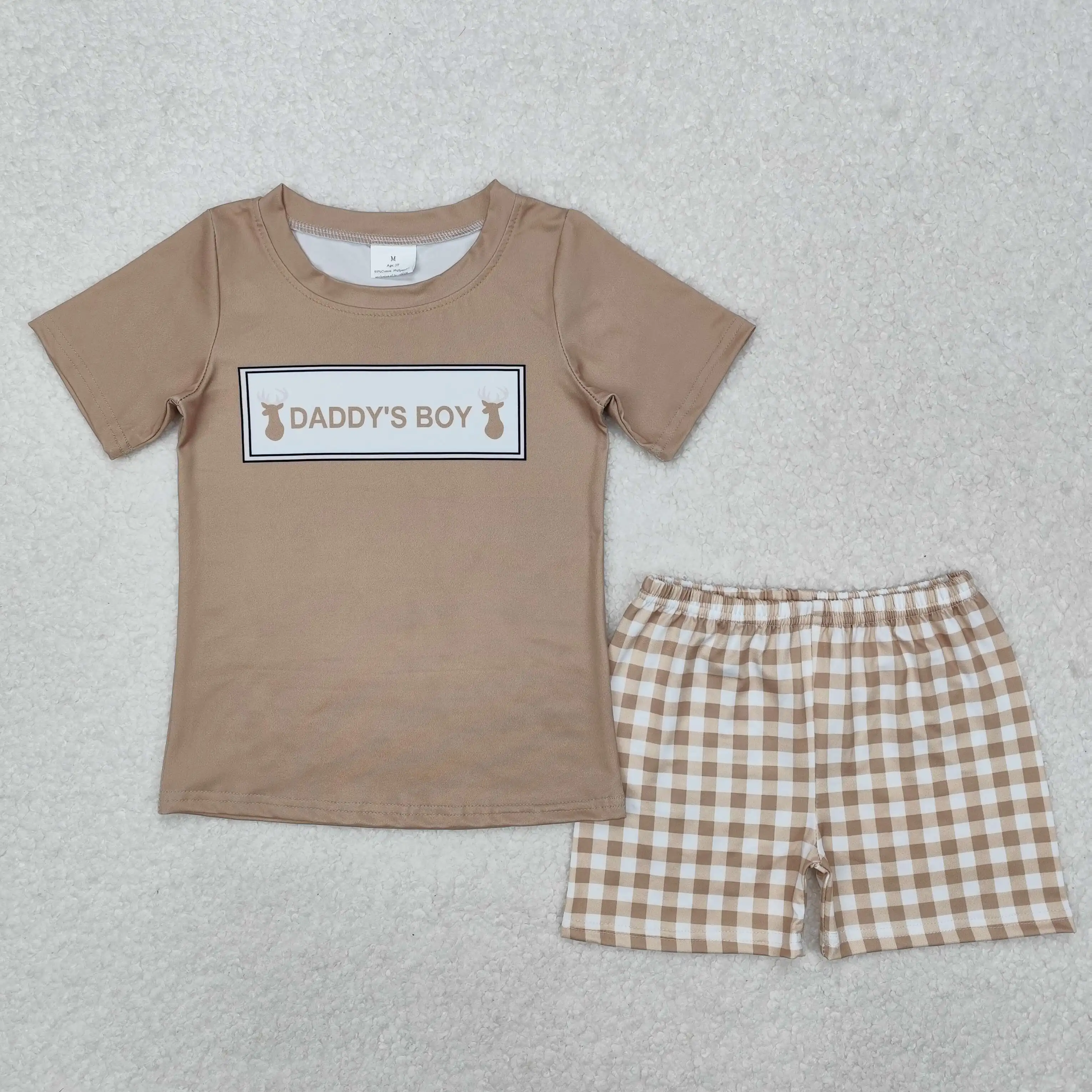 

New rts infant boys summer suits wholesale boutique daddy's boy elk Print boys short-sleeved shorts set