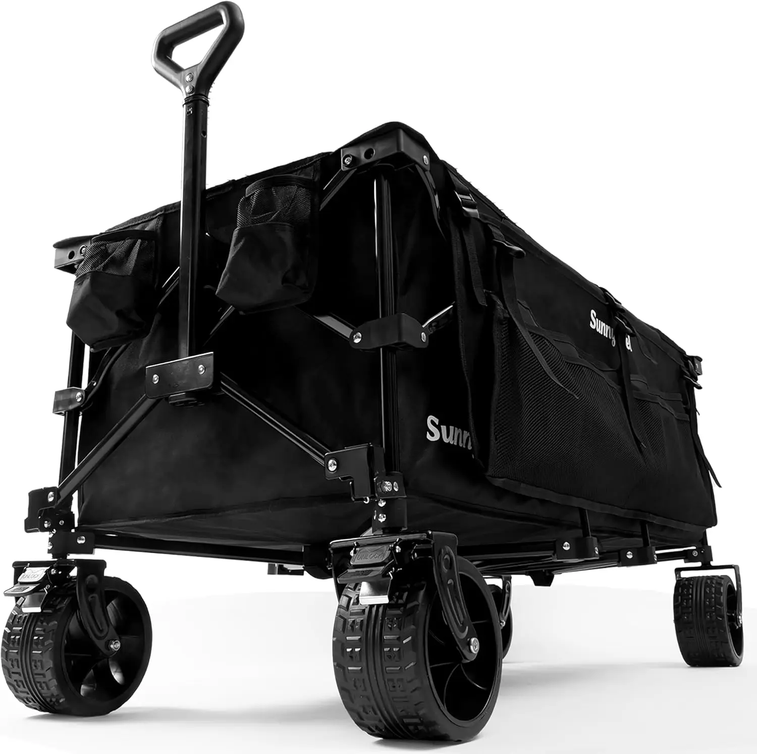 

49'' Heavy Duty Foldable Wagon Cart with Wheels, 550lbs Capacity, Brakes & Side Pocket for Camping Sports Garden Shopping