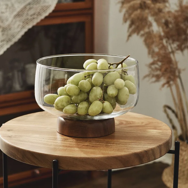 

High Footed Glass Fruit Tray Home Fruit Bowl Base Coffee Table Snack Storage Tray Happy Ice Bucket