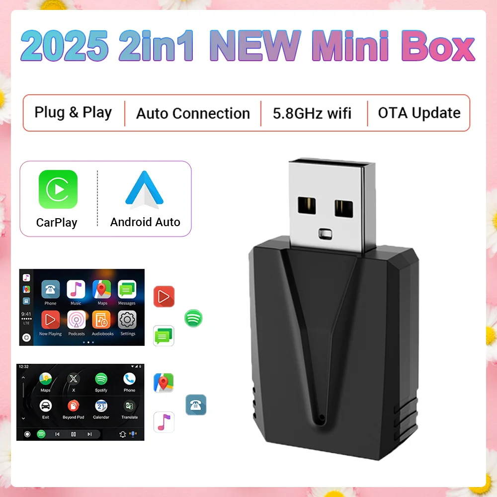 

2025 НОВЫЙ самый маленький беспроводной адаптер CarPlay Android Auto Box USB-ключ Plug & Play MINI Box для OEM автомобильного бесшовного подключения