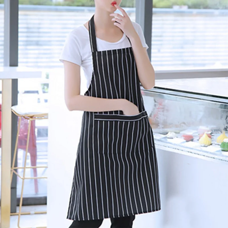 

Kitchen Apron With 2 Pockets Adult Striped Restaurant Hotel Chef Waiter Picnic Cook Bar Shop Coffee Baking Accessories