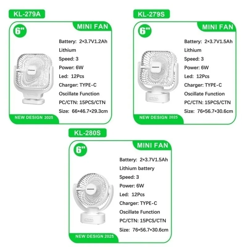 6 polegada mini ventilador usb bateria recarregável com lâmpada led 3 velocidade ajustar folha desktop portátil silencioso escritório acampamento ao ar livre