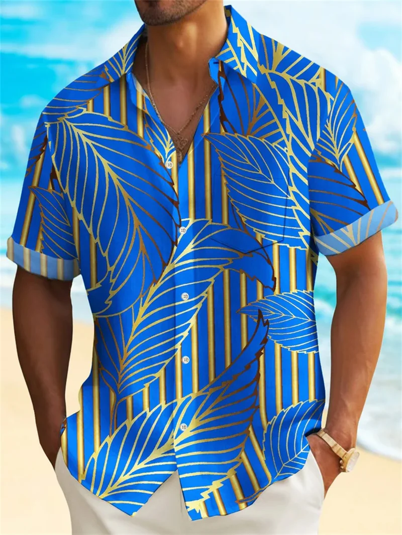 2025 Summer Men's Tropical Printed Hawaiian Beach Resort Set Plant Coconut Tree Short Sleeve Shirt