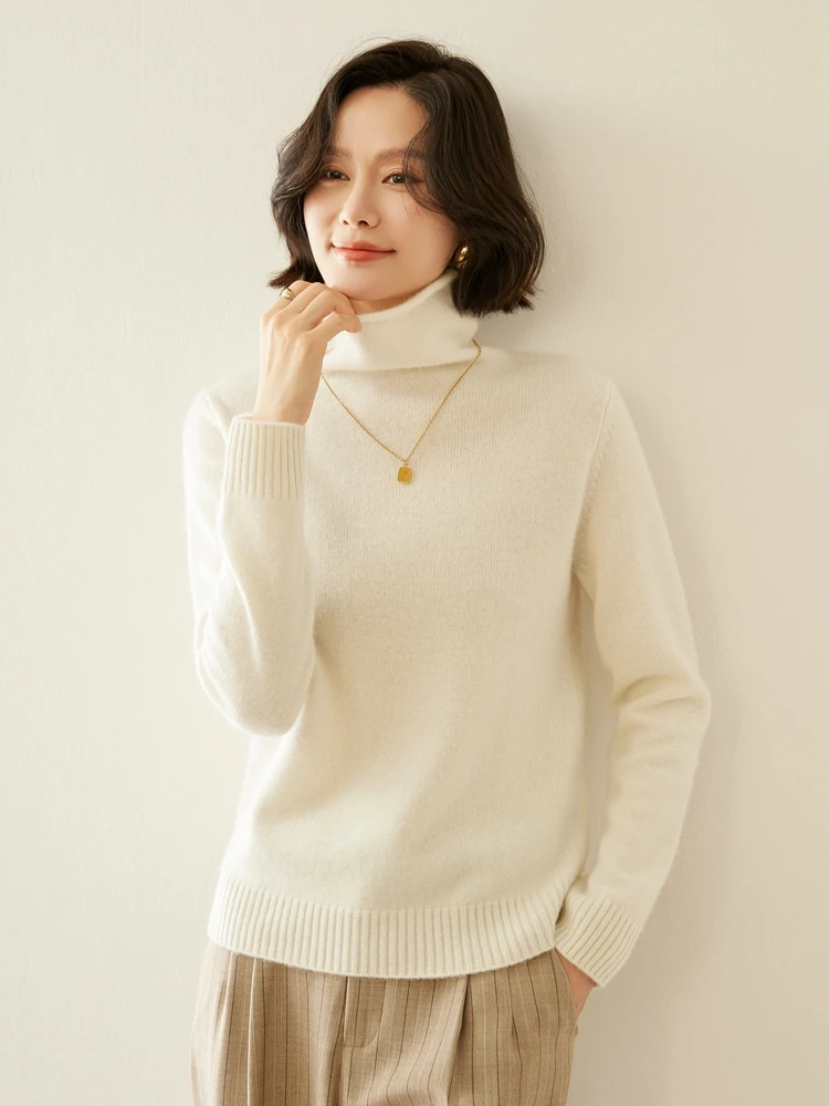 

Autumn Winter Thick Women 100% Cashmere Sweater Turtleneck Long Sleeve Pullover Base Cashmere Knitwear Soft Warm Comfy Clothing