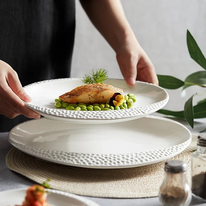 

Ceramic White Steak Plate Spaghetti Hotel Tableware High-value Dishes Club Special Flat Western