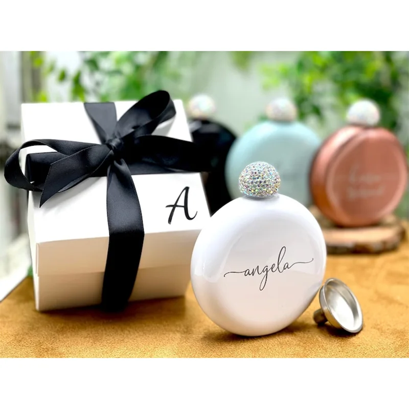 Personalized Round Flasks with Rhinestone Lid for Bridesmaid Gifts Wedding Bridal Shower Decoration Bachelorette Party Supplies