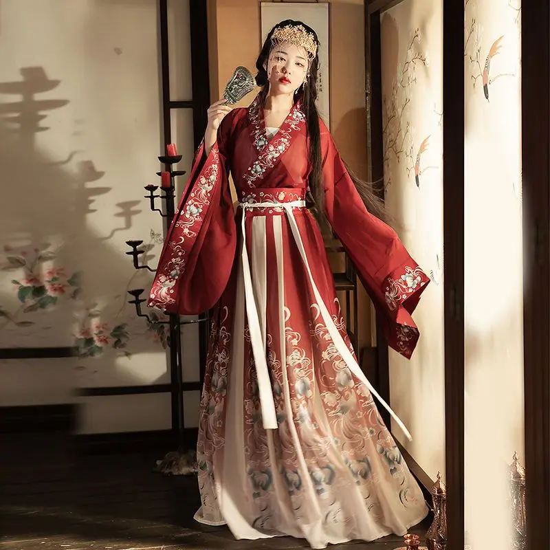 Hanfu-vestido chino tradicional Vintage para mujer, disfraz de Cosplay de Halloween, Hanfu bule impreso, conjuntos de 3 piezas, talla grande XL