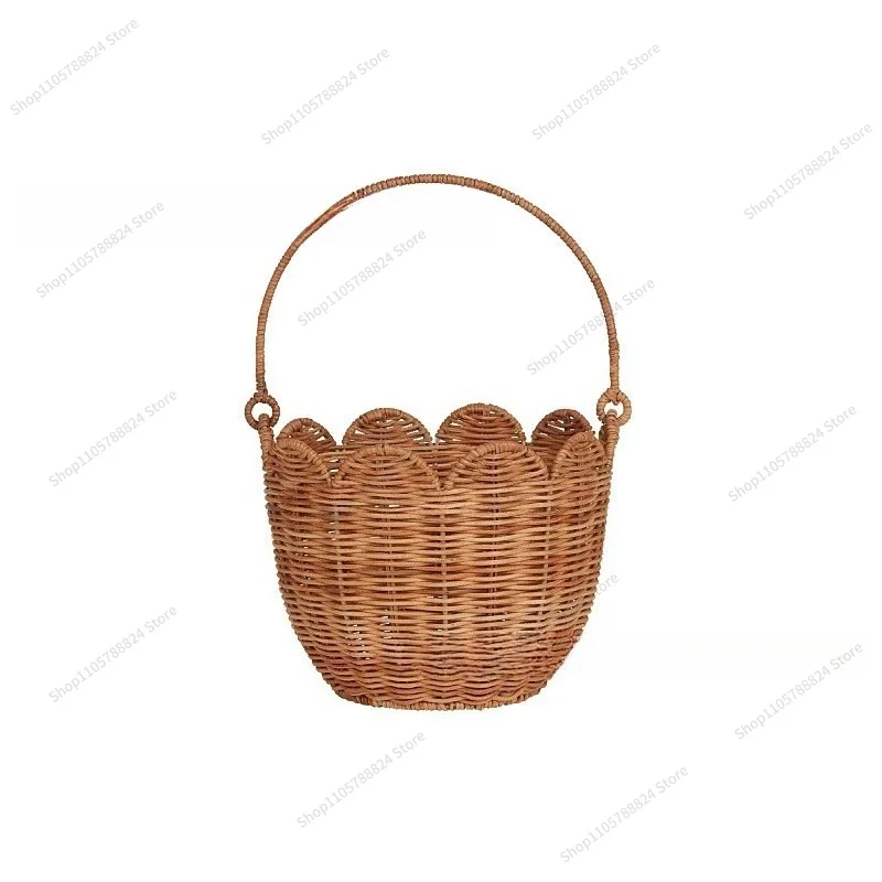 For Rattan Tulip Flower Storage Basket Outdoor Portable Picnic  Handwoven Flower
