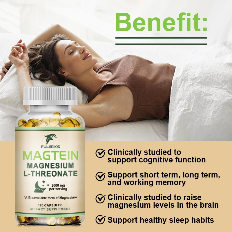 Magnesium L Threonate Capsules (Magtein) – High Absorption Supplement – Bioavailable Form for Sleep & Cognitive Function Support