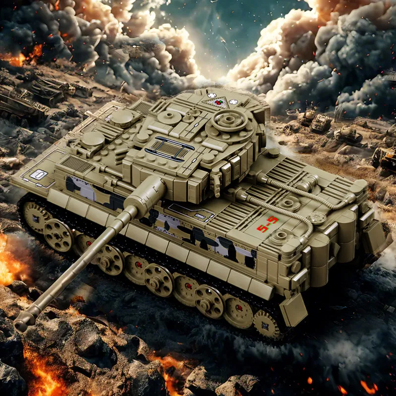 

1100PCS, small particle building blocks, World War II military enthusiasts, adult difficult building blocks, heavy tiger tank mo