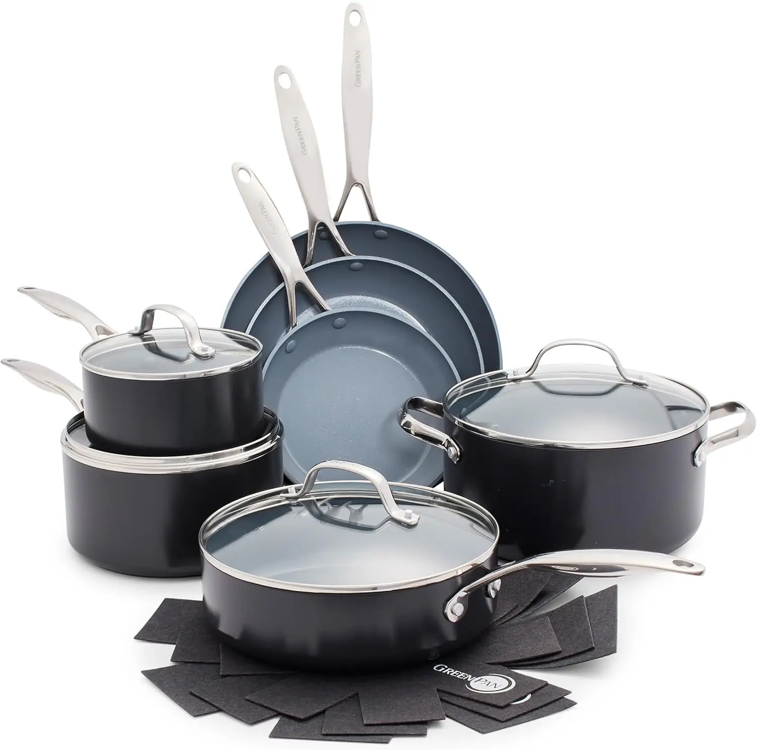 Valencia Pro Hard Anodized 11 Piece Cookware Pots and Pans Set, Ceramic Nonstick PFAS-Free PFOA-Free Coating,