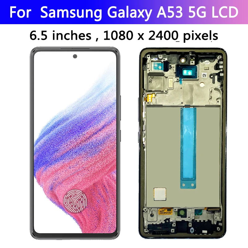 Super AMOLED For Samsung A53 5G LCD A536U A536B A5360 Display Panel Glass Touch Screen Digitizer For Samsung A536 LCD Frame