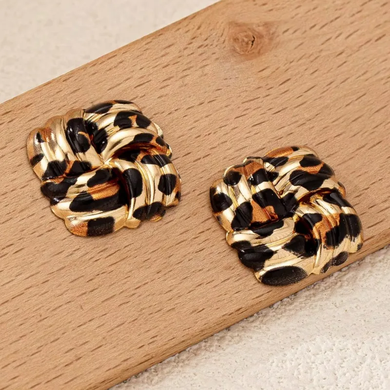 Stud Earrings For Women Square Leopard Twist Cross Wrap Vintage Geometric Weave Texture Ear Accessories Fashion Jewelry BE511