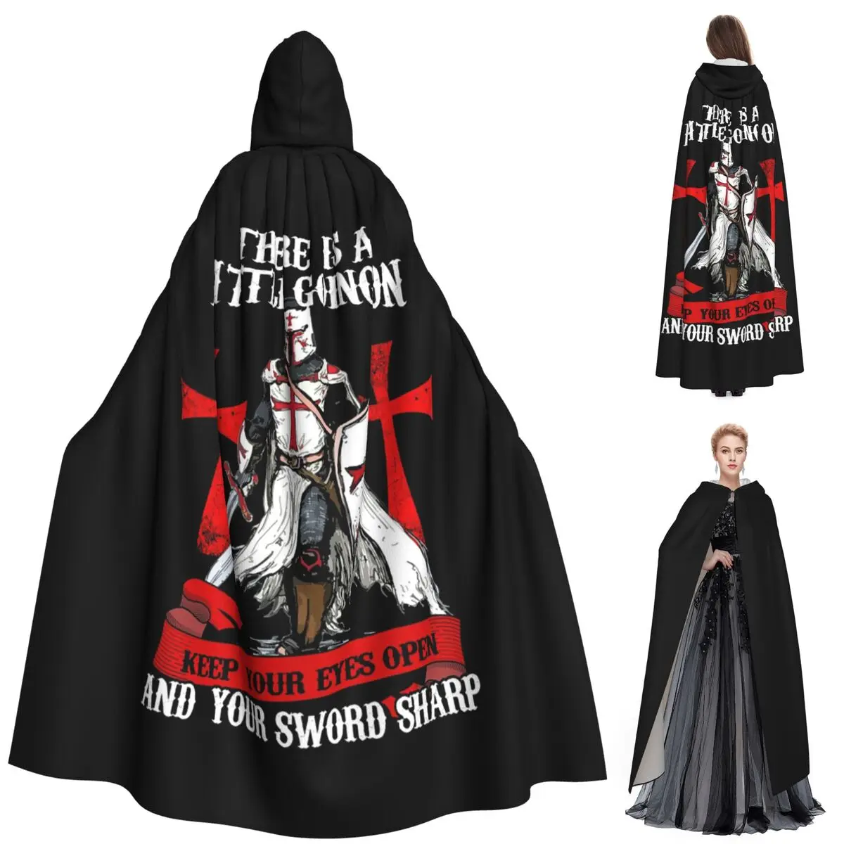 

Рыцари тамплиеров, крест, щит, символ, средневековый меч, длинный плащ с капюшоном, ведьма, средневековый костюм, накидка для косплея, Хэллоуин, вампир для взрослых