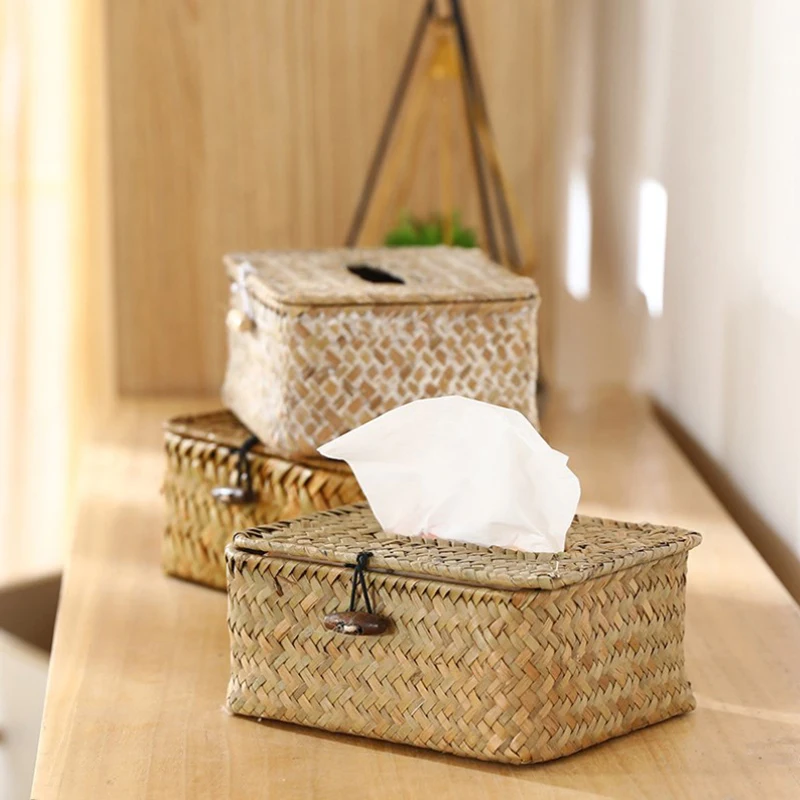 New Rattan Tissue Box Home Decoration Handmade Desktop Tissue Rattan Tissue Box For Barthroom,home,hotel And Office