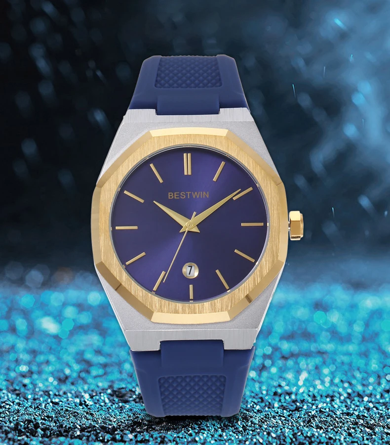 Luxury Men Watch Casual Sports Man Quartz Wristwatch Classic Brand Sliver Blue Rubber Silicone Reloj Calendar Simple Gold Clock