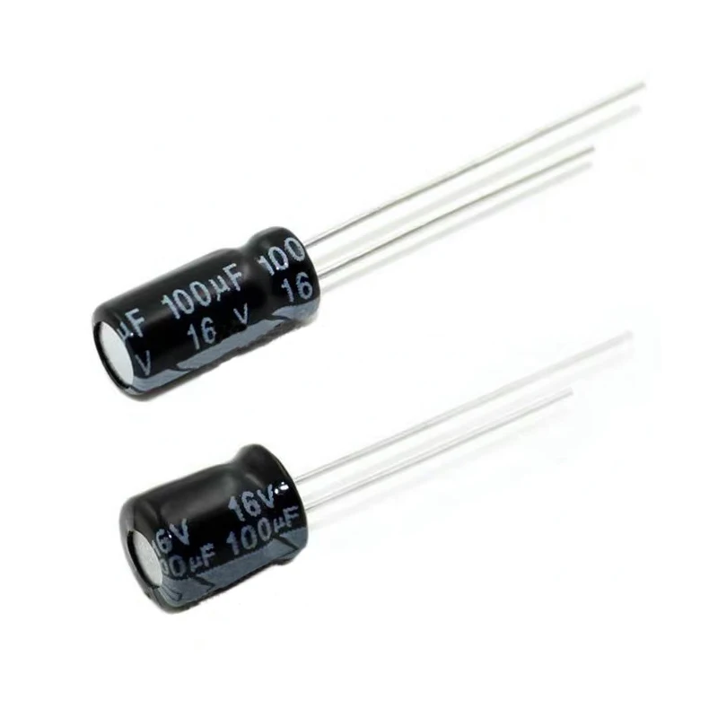 50PCS In-line electrolytic capacitor 16V 100UF volume 5 * 7MM 5X11MM