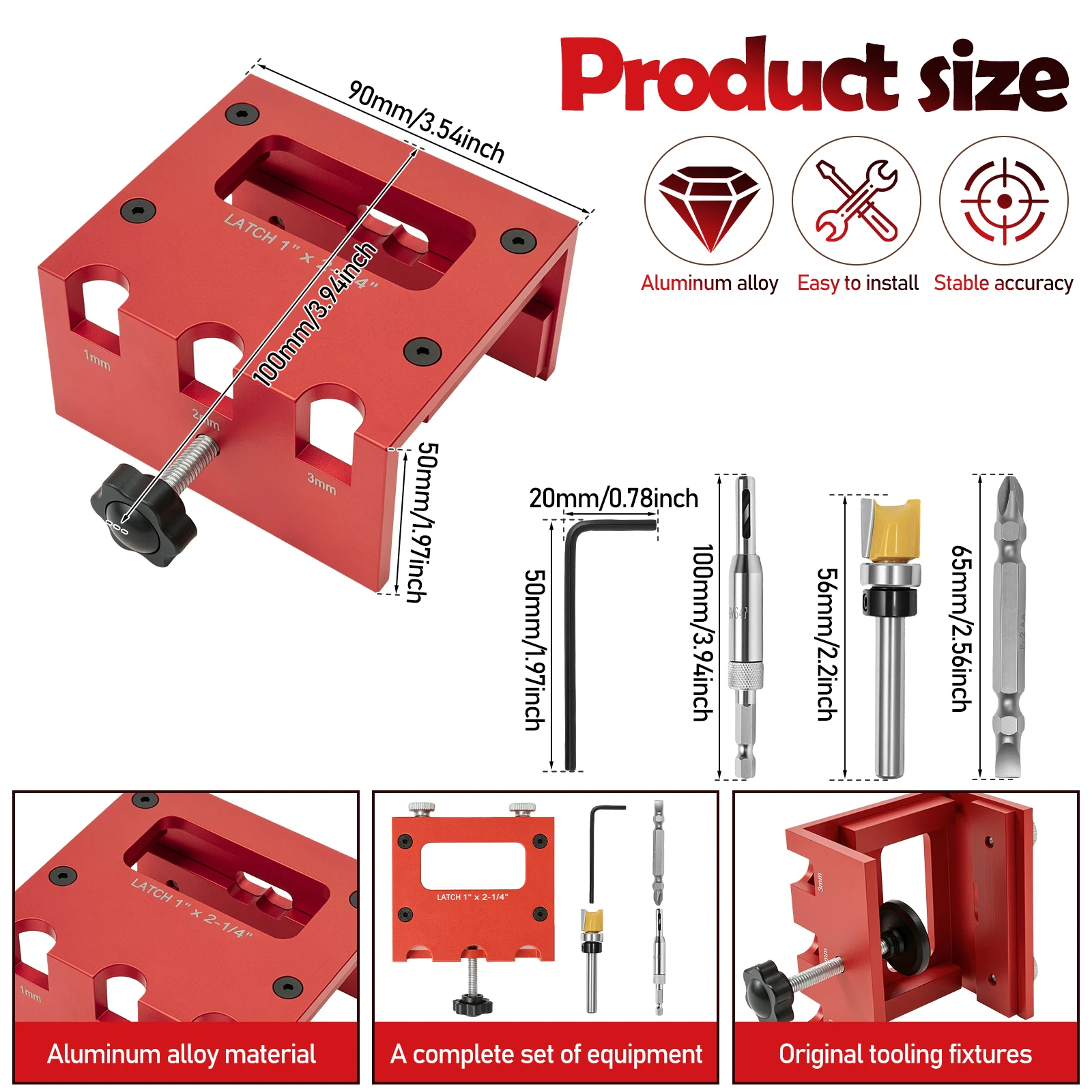 Door Latch Mortising Jig Wood Door Slotting Jig,Aluminum Alloy Door Latch Plate Template Kit for Cutting Drilling Lock