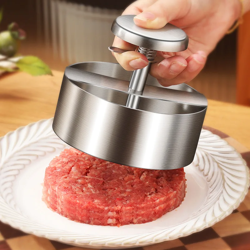 

Hamburger Patty Maker Press 316 Stainless Steel Non-Stick Round Manual Rice Ball Mold Thickness Adjusted Kitchen Beef BBQ Tools