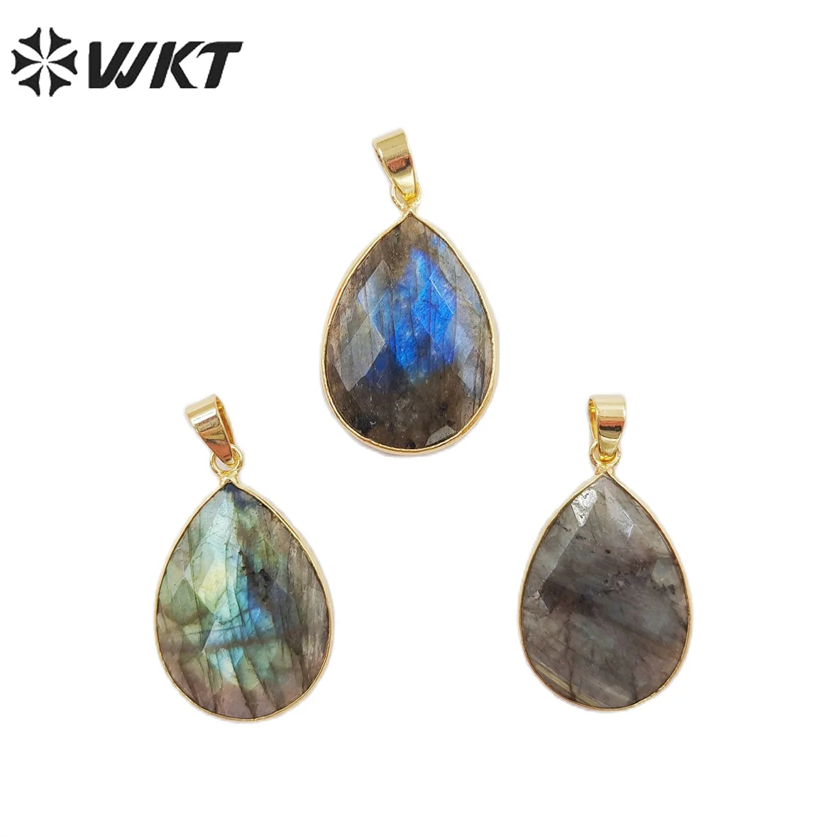 

WT-P799 Faceted Teardrop Labradorite Decorated With Electroplated Natual Colors Gold Pendant For Pecklace Handmade