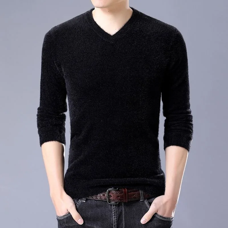 شتاء جديد الرجال سميكة المنك رداء علوي من الصوف الرجال البلوز الغزل الدافئة سترة الكشمير المعنقة إبرة مينغ يي #4
