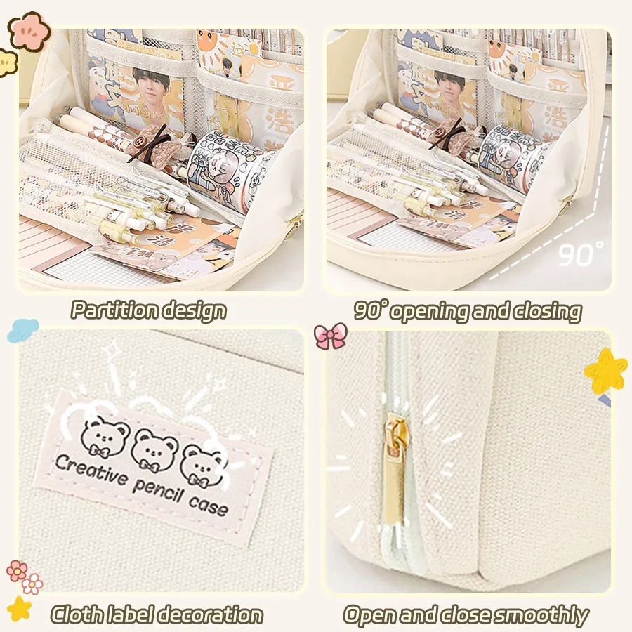 Canvas large-capacity pencil bag storage bag high-value Japanese multi-functional student storage stationery