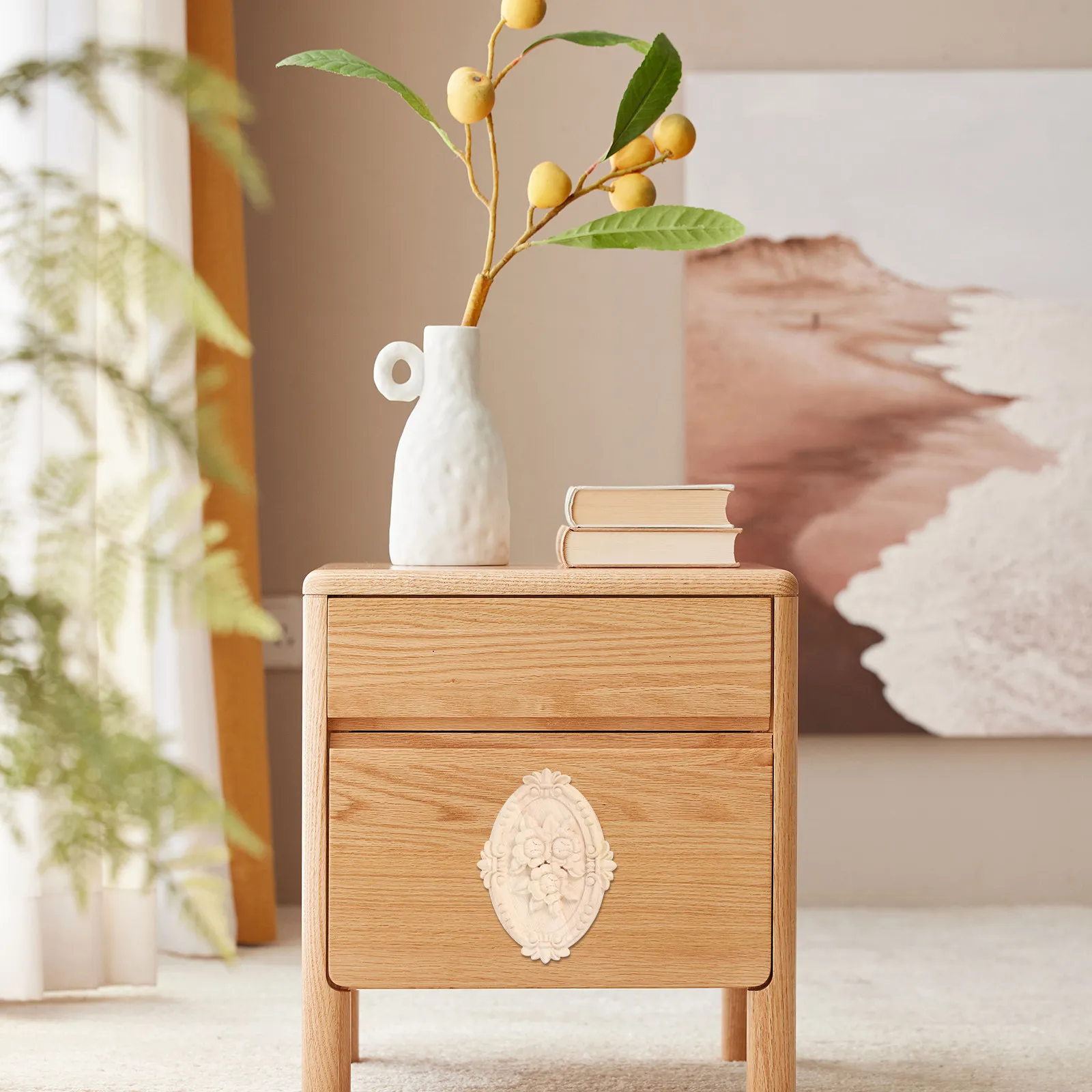 

Premium Solid Wood Carved Rose Flower Applique Oval Shape Furniture Decoration Cabinet Door Wall Onlay Wood Carving Decoration