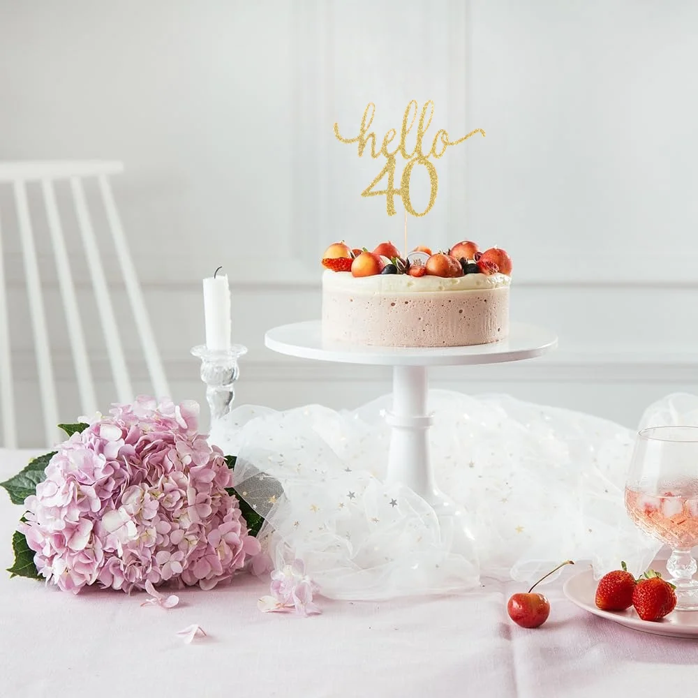 1 x goldener Hello 40-Kuchenaufsatz – elegante Geburtstagsdekoration für Kuchen und Cupcakes – schimmernde Party-Dekoration für den 40. Feier – Detail 7