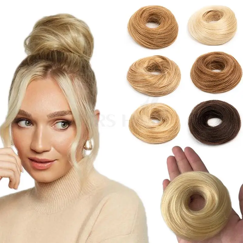 MRS HAIR Chignon Hair Buns Ponytail Hair Piece Real Human Hair Extensions Elegant Hair Bun Style Darker 6inch