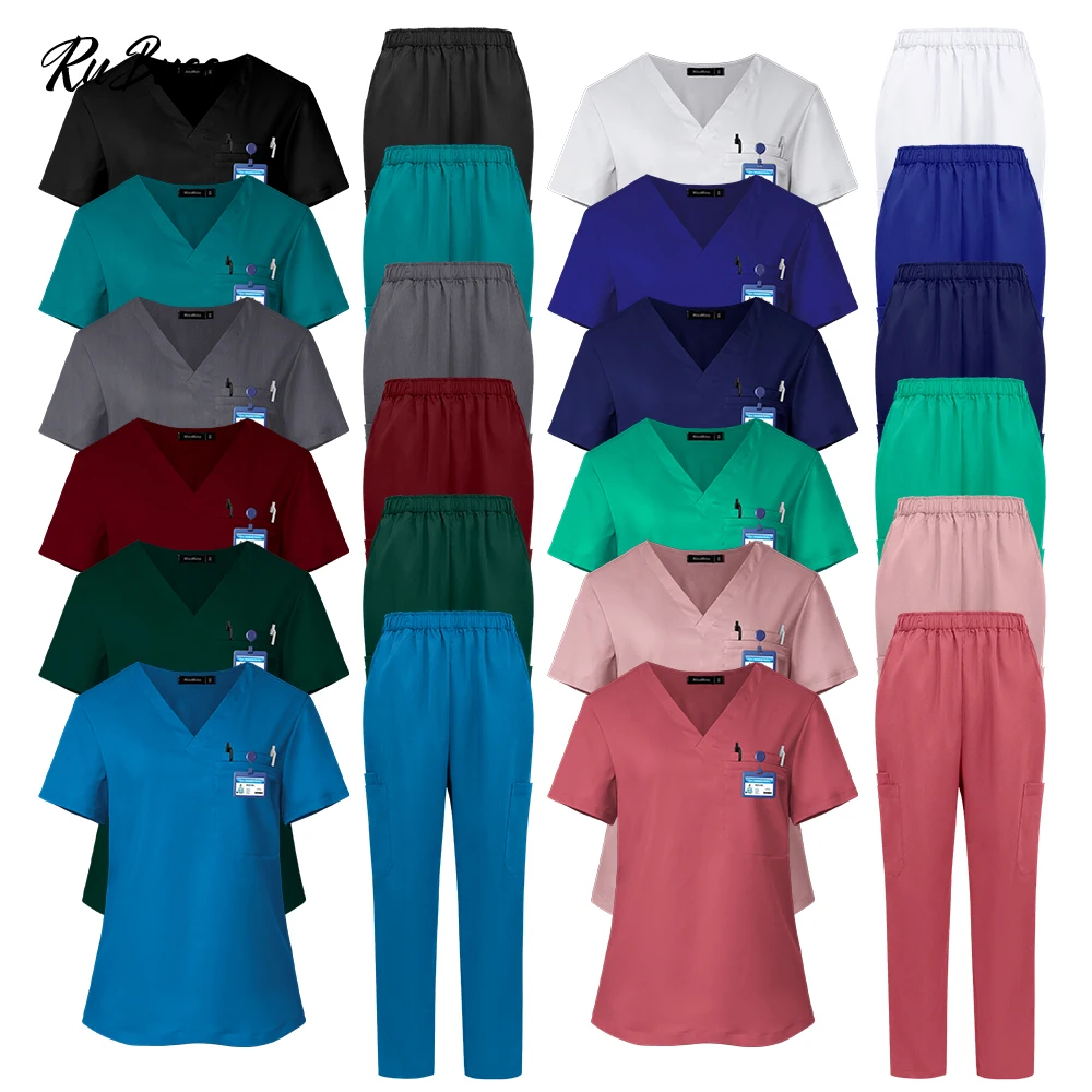 

Рабочая одежда для врачей в операционной, унисекс, хирургическая униформа с v-образным вырезом и короткими рукавами, медицинская скраб, костюмы для кормления домашних животных