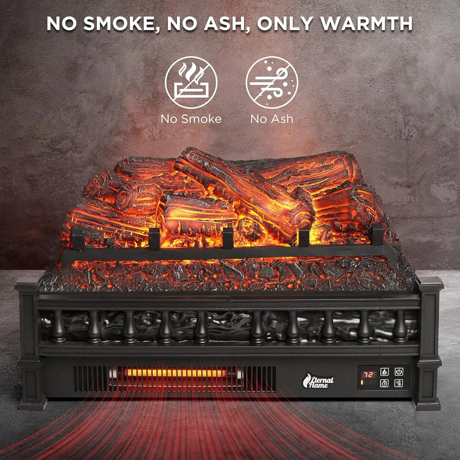 Eternal Flame Infrared Electric Fireplace Logs, 23" Infrared Quartz, Remote Control Fireplace Insert Log Heater, Realisti