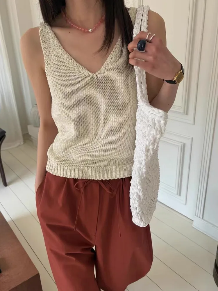 

Qui very! Autumn Dongdaemun V-ne Knitted Vest Women's Color Svel Simple Versatile Inner And Outer Wear Top