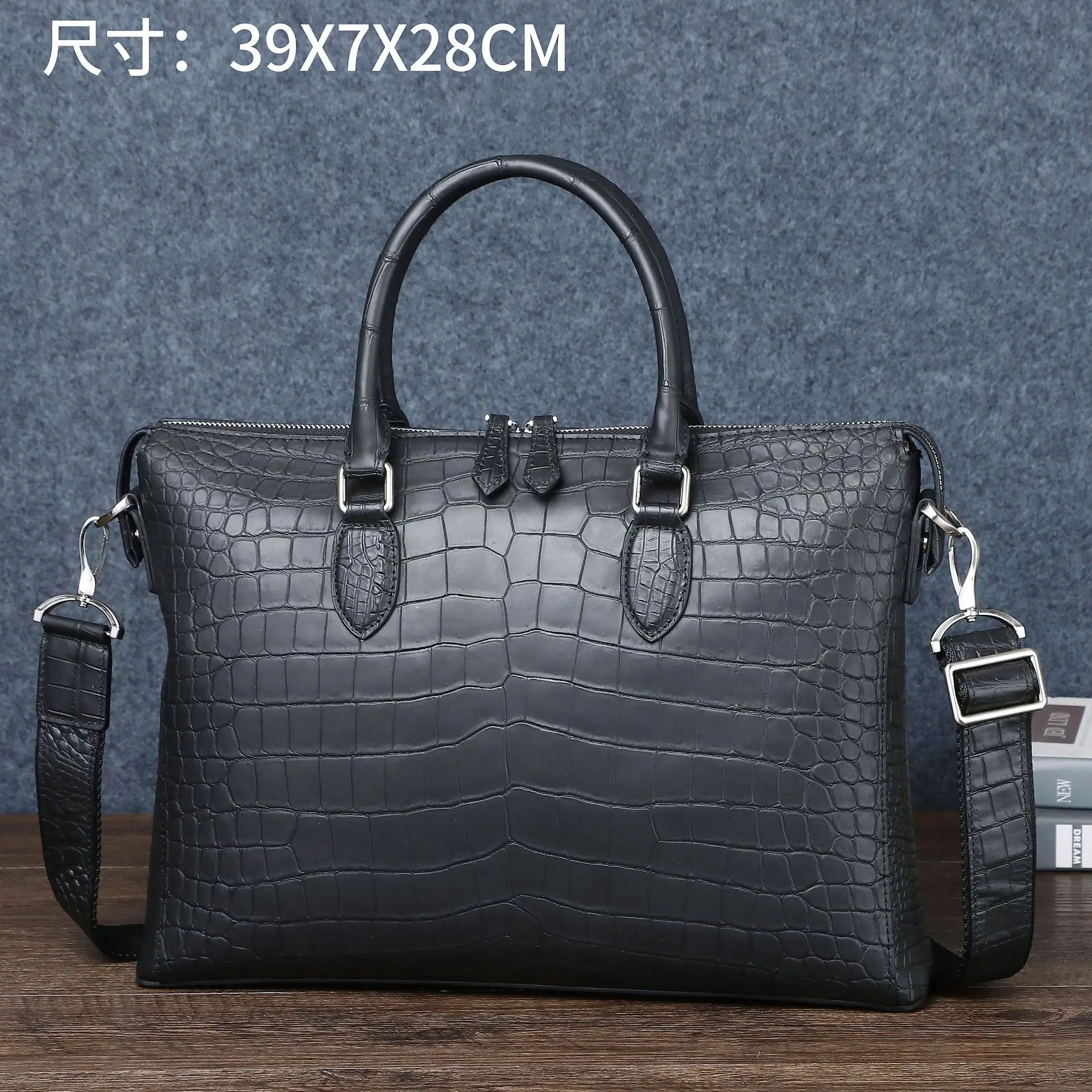 Crocodile Belly Pattern Briefcase Single Oblique Straddle Business Travel Men's Trendy Computer Messenger Men Leather Laptop Bag