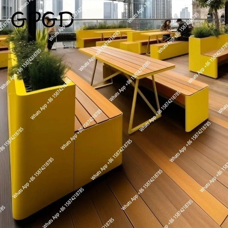 A63 Outdoor plastic wood dining table and chairs Commercial street BBQ Park square with leisure seat combination