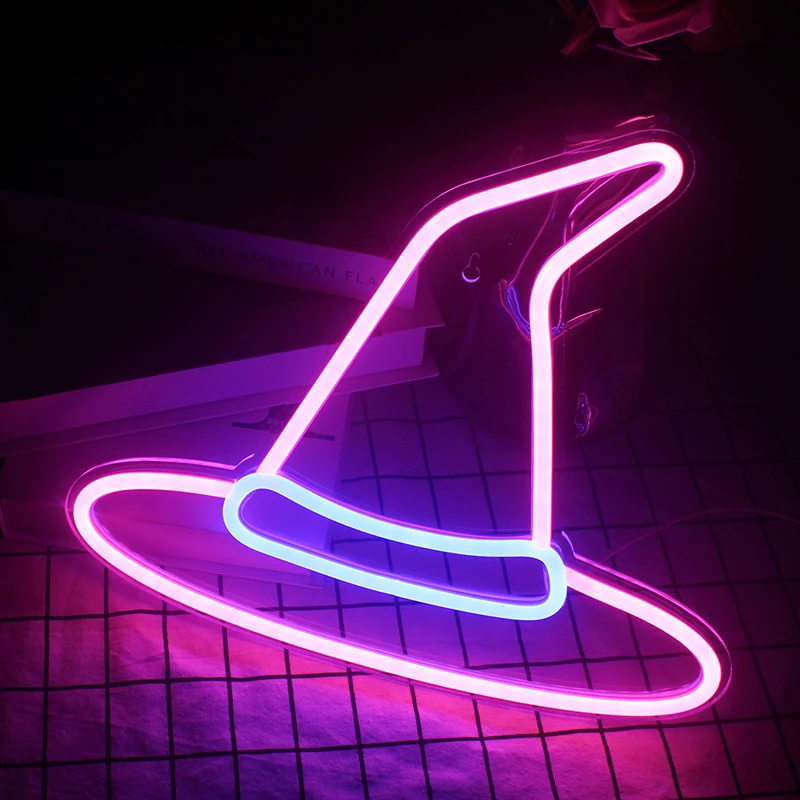 Imagem -03 - Witch Hat Neon Sign Led Room Wall Decor Usb Powered Pendurado Acrílico com Interruptor para Quarto de Crianças Shop Art Logo Decor para Festa