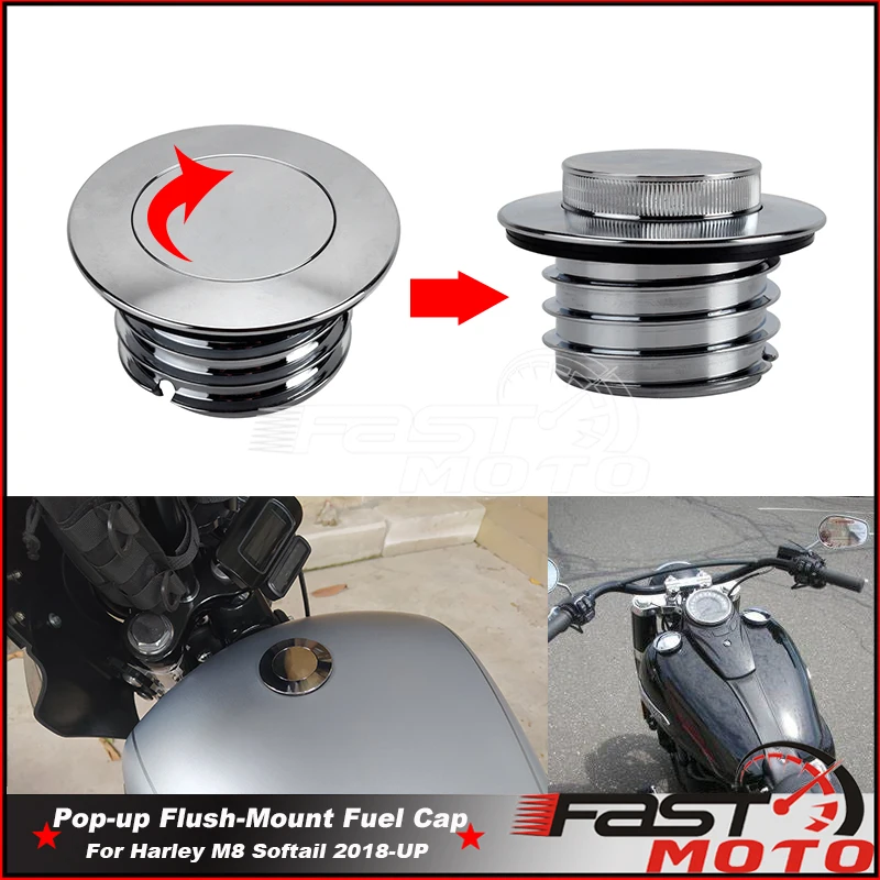 Pop-up Flush-Mount Fuel Cap For Harley M8 Softail Deluxe FLDE Sport Glide Low Rider Heritage Slim Fuel Gas Tank Vented Oil Cap