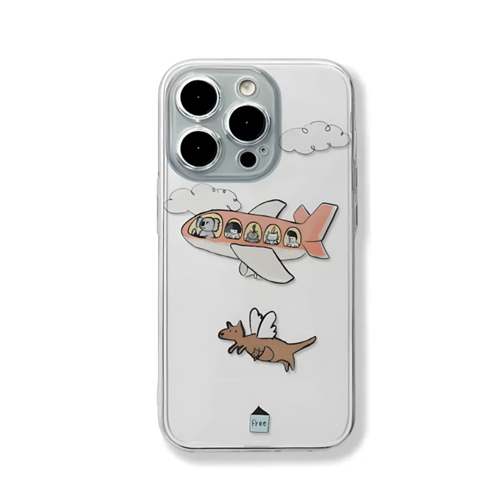 Flying Kangaroo and Animal Plane Clear Case for iPhone 16 15 Plus 12 13 mini 11 14 Pro Max XR Soft Silicone Cover for Kids Girls