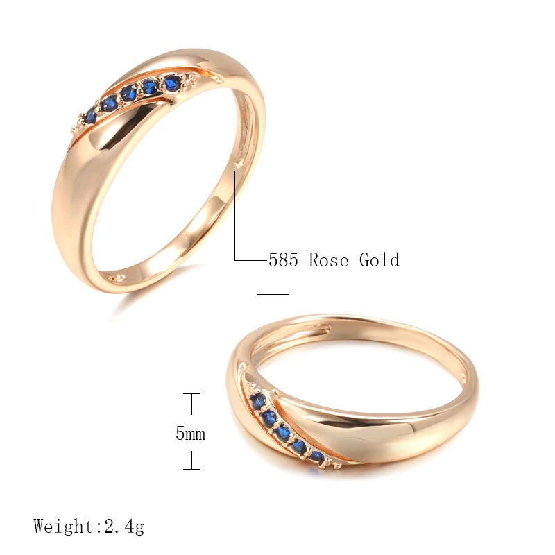 Minimalist Twill Blue Zircon 585 Rose Gold Color Fashion Rings Women Vintage Geometric Jewelry Ethnic Stackable Simple Rings