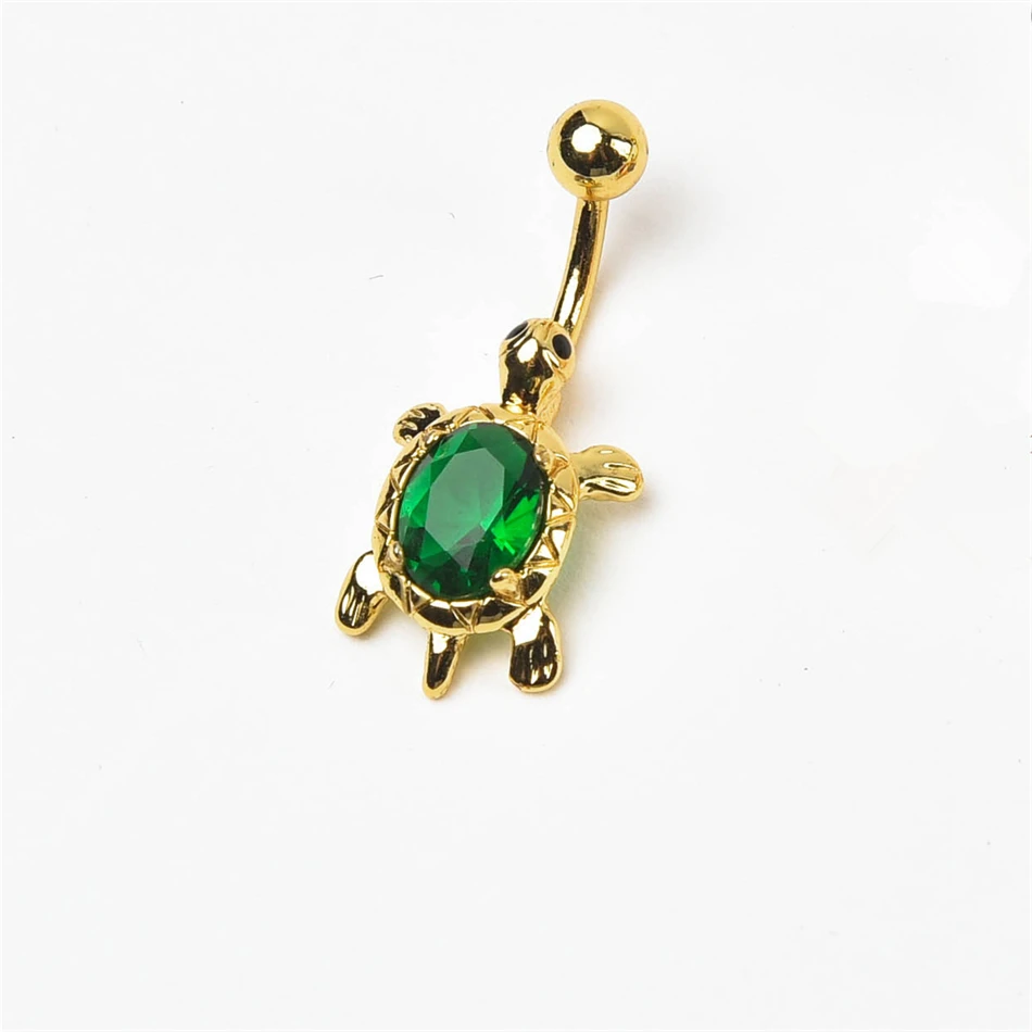 Bright Zircon Turtle Belly Button Ring 14G Stainless Steel Navel Piercing Jewelry Women Body Jewelry Nombril Beach Accessories