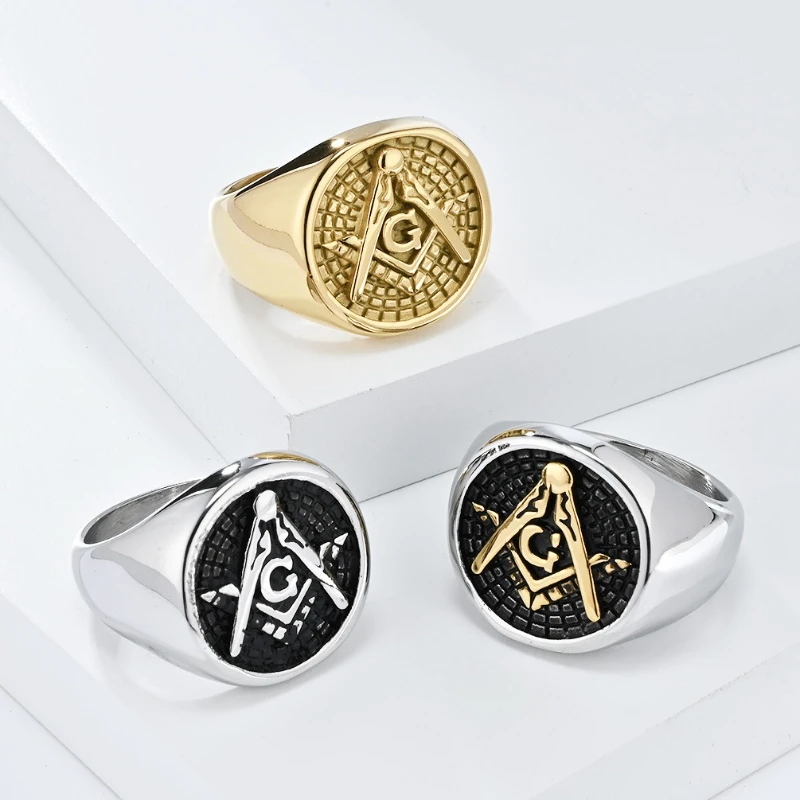 Freemason Stainless Steel Rings 3-color Retro Style Men's Personalized Ring Fashion Jewelry