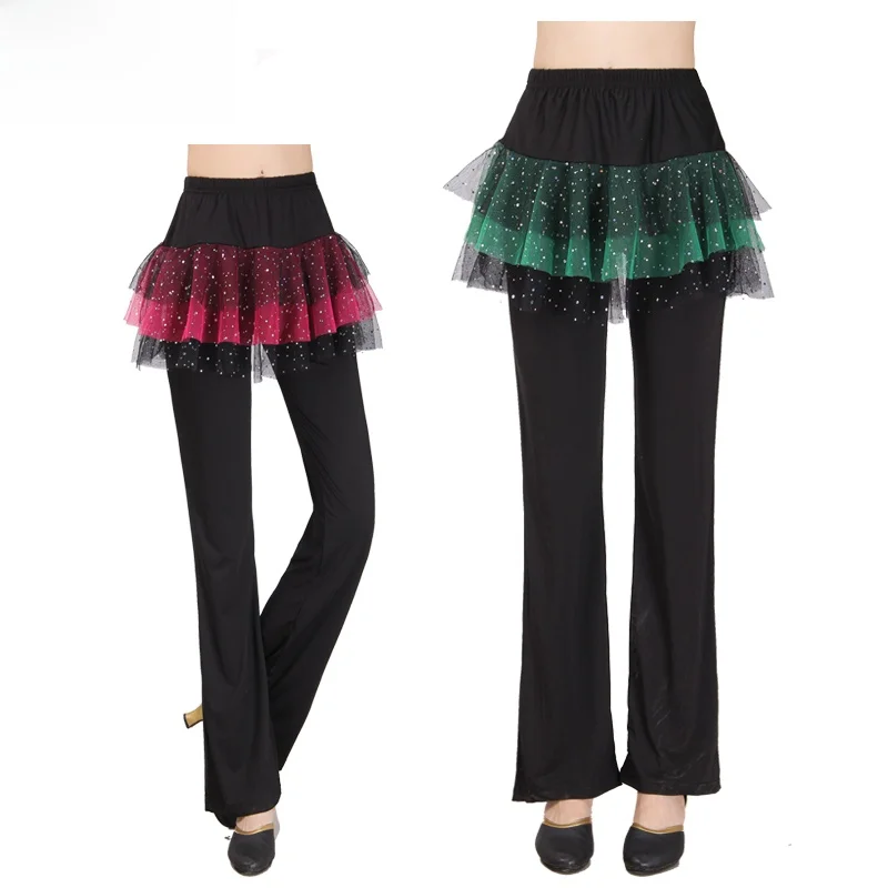 Women's Dance Pants Skirt Square Dance Long Pants Summer Adult Middle-Aged And ly Me Sequin Skirt Cotton Polyester