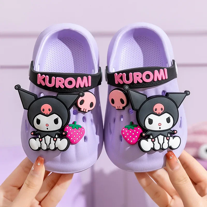 Kawaii Lolita Sanrio Hello Kitty Spider Cave Shoes Kids Summer Sandals Thick Heels Kuromi Cinnamoroll Casual Boys Slippers Gifts