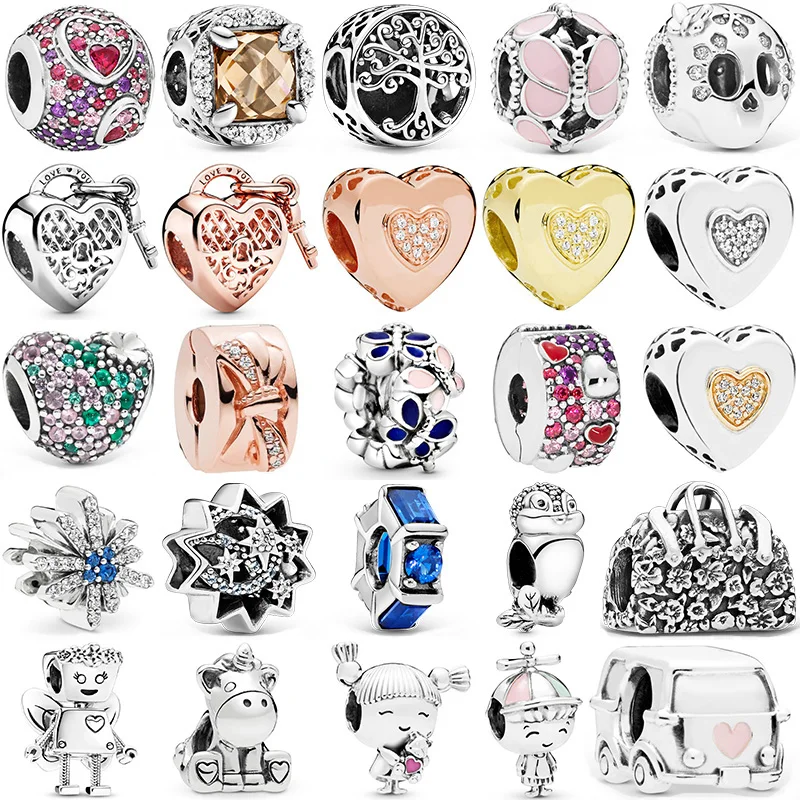 

925 Sterling Silver Butterfly Unicorn Love Lock Family Tree Beads Fit Original Pandora Dangle Charm Bracelet Women DIY Jewelry