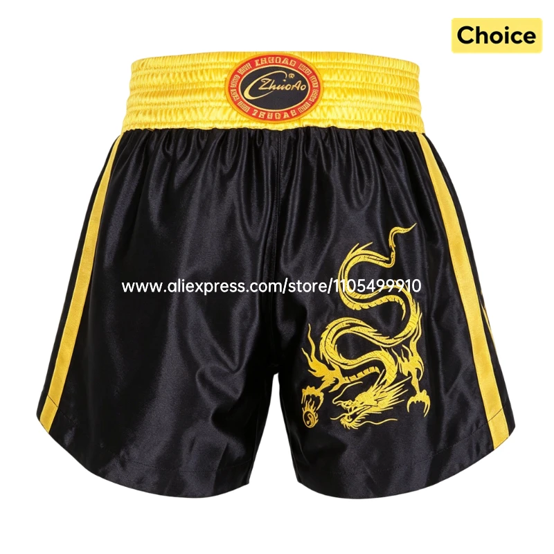 Muay Thai Shorts Dragon Embroidery Thai Boxing Shorts Satin Men Women Kids Gym Martial Arts Sanda MMA Kickboxing Training Pants