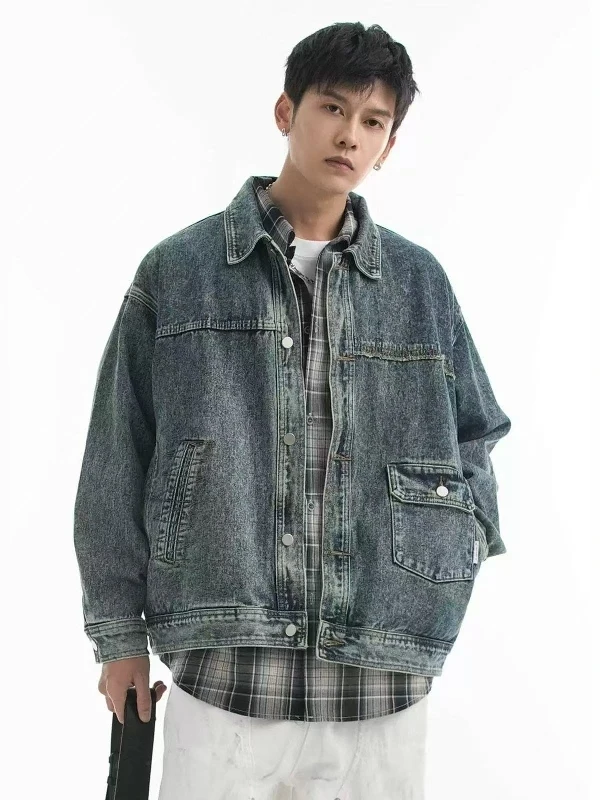 

Джинсовый джинсовый джинсовый джерт в стиле ретро, мужской повседневный свободный крой, весенне-осенний модный брендовый универсальный джинт, верхняя одежда