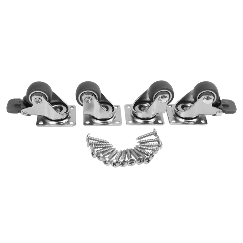 -A12R 4 Pack 1 Inch Low Profile Casters Wheels Soft Rubber Swivel Caster With 360 Degree Top Plate 100 Lb Total Capacity For Set